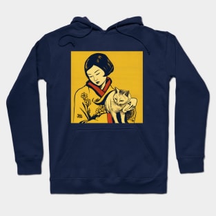 Asian Relaxed Woman with Cat Hoodie